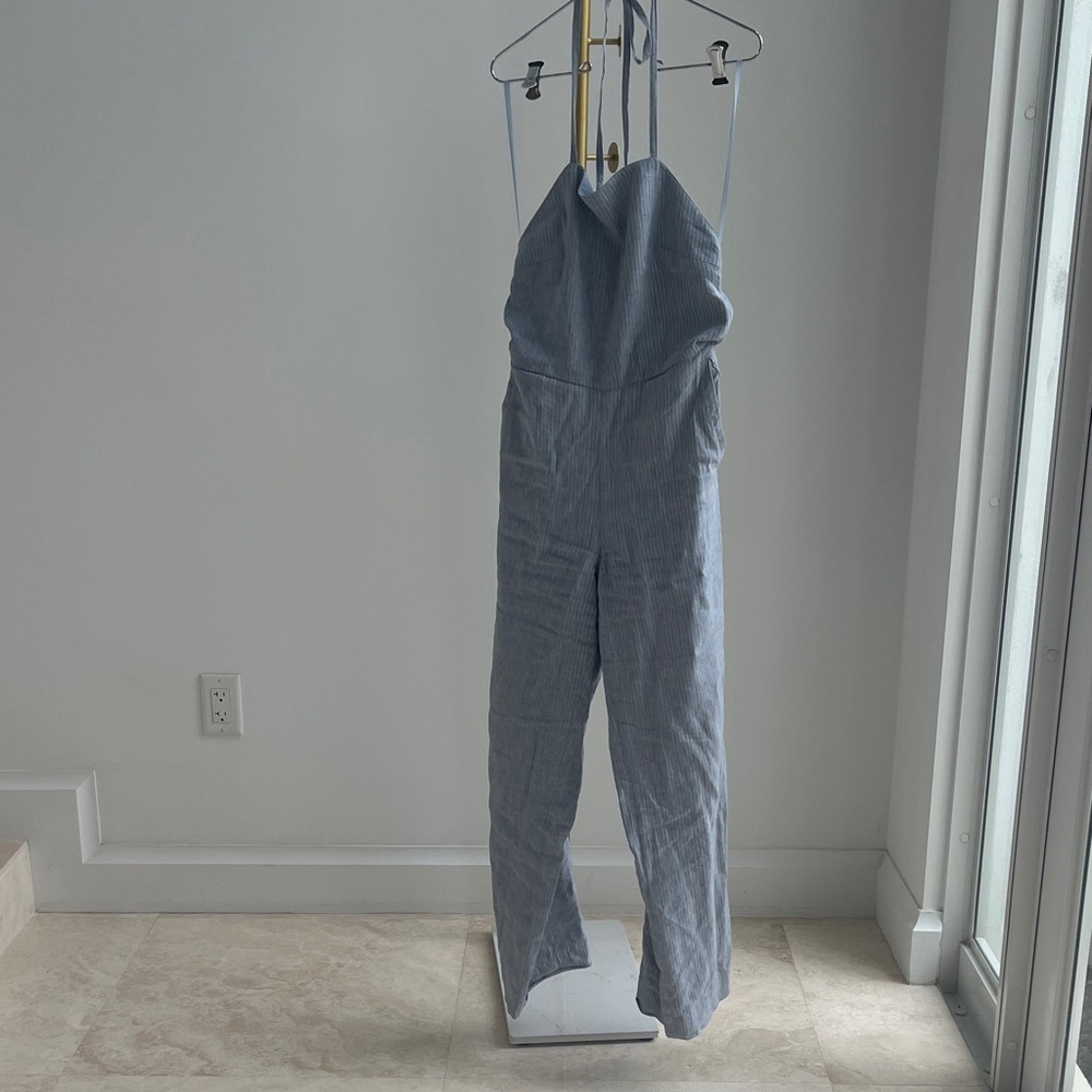 Club Monaco Light blue striped linen jumpsuit